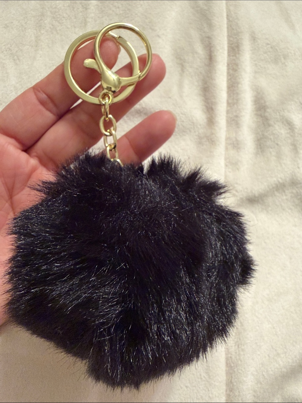 Black Faux Fur Pom Pom Keychain with Gold Hardware